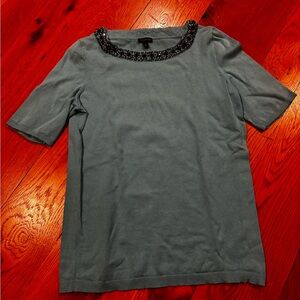 Talbots Teal Top with Beaded Neckline